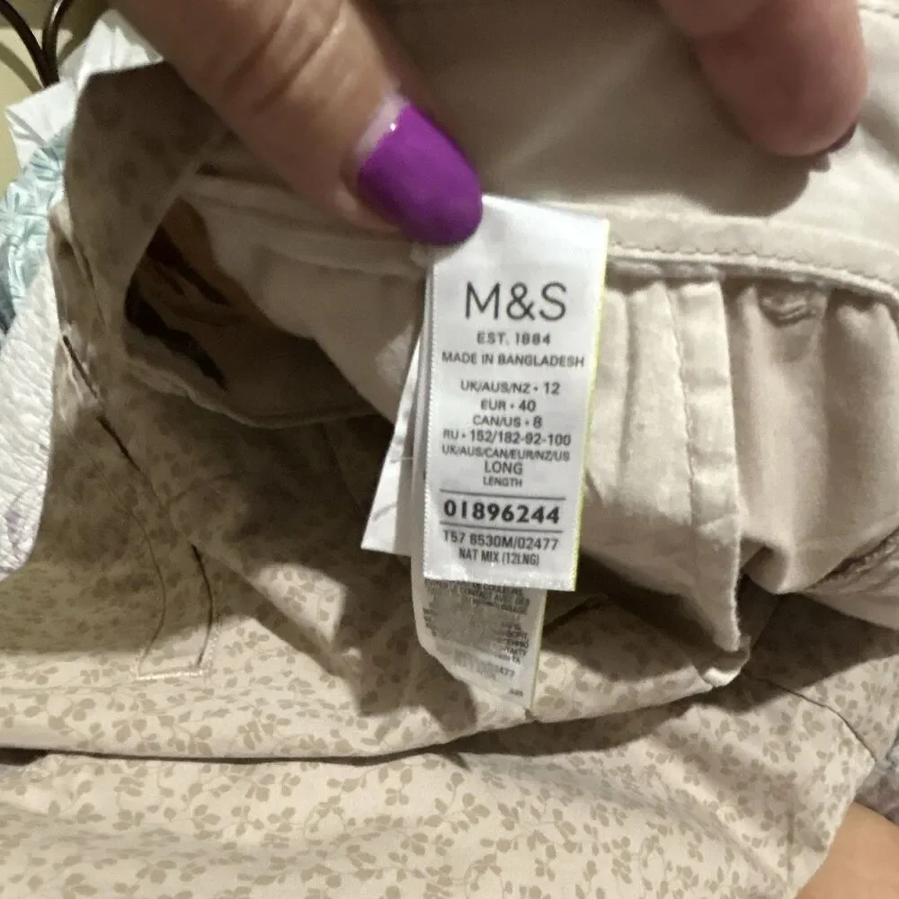 M&S Collection Women's 12 Beige Preppy Pleated Front Pants Pockets Button